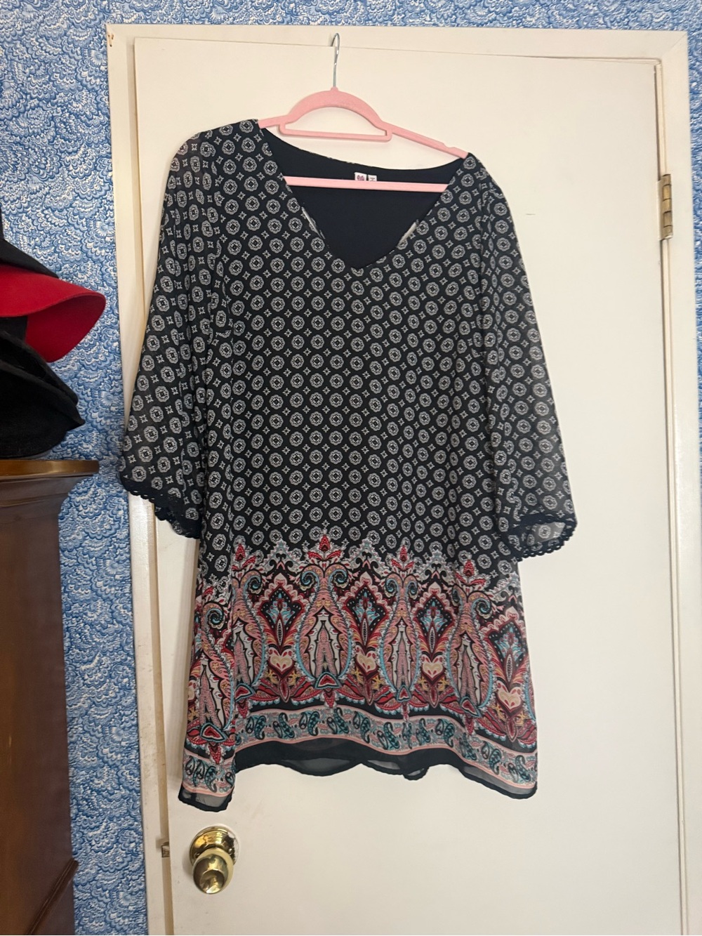 AUW Black Tunic with Multicolor Paisley Border